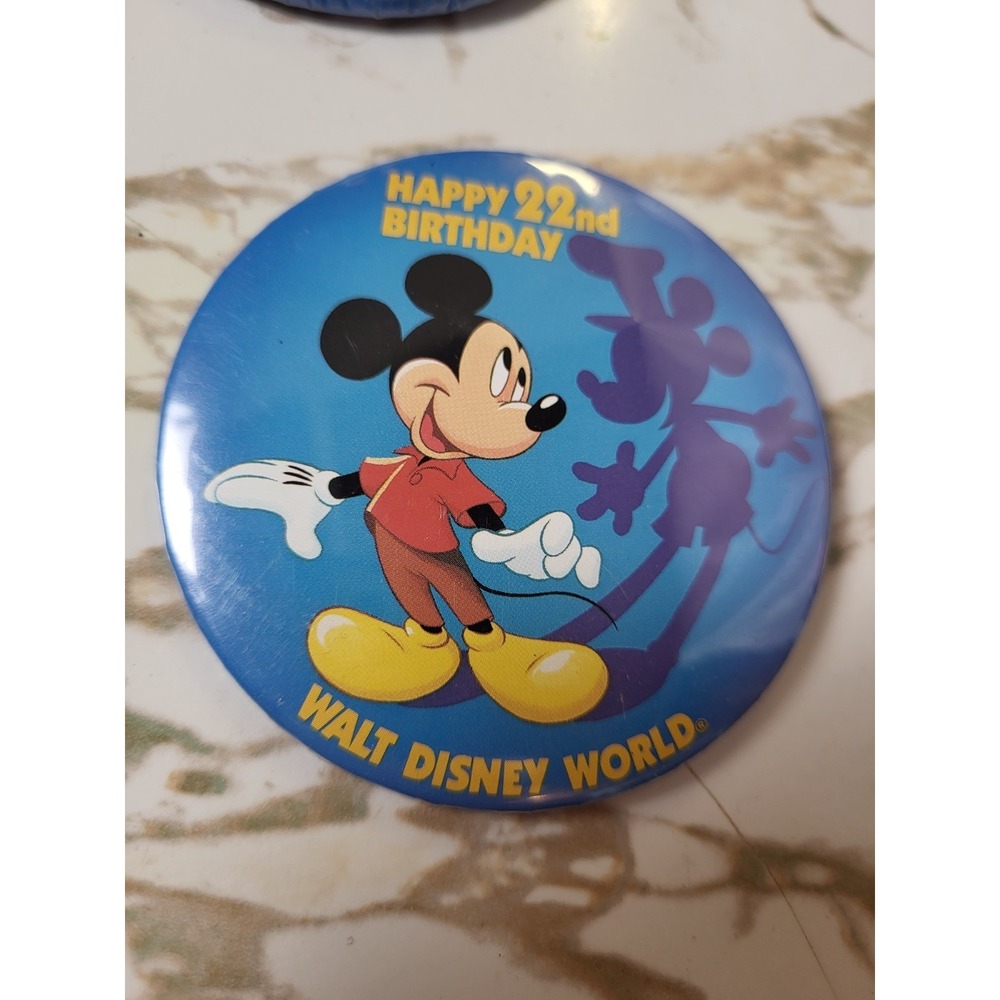 Vintage 1993 Walt Disney World Happy 22nd Birthday Mickey Mouse 3" Pin Button